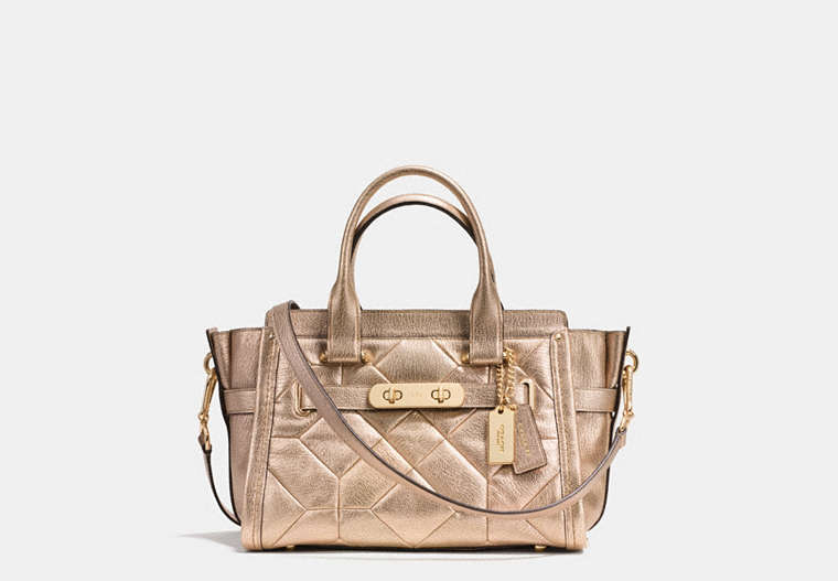 COACH®,COACH SWAGGER 27 WITH PATCHWORK,metallicleather,Large,Rose Gold/Light Gold,Front View