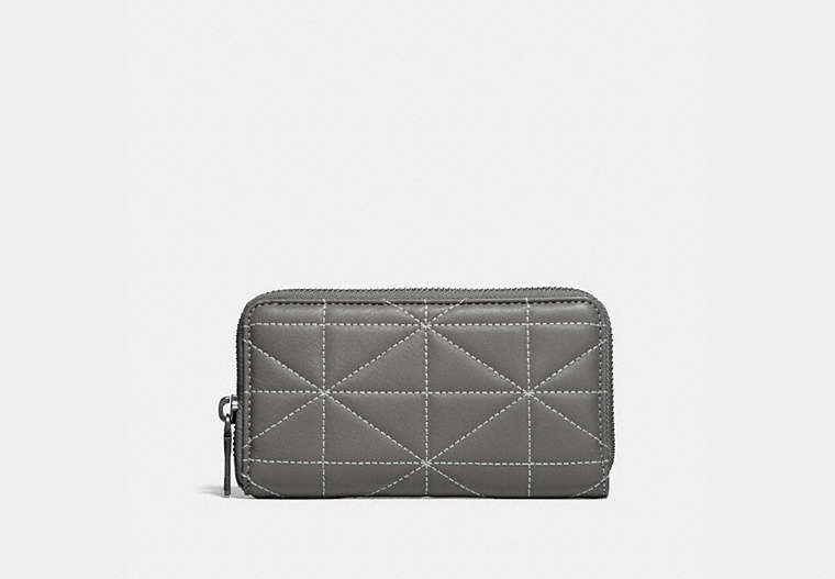 COACH®,ZIP AROUND PHONE WALLET WITH QUILTING,Leather,Heather Grey/Black,Front View