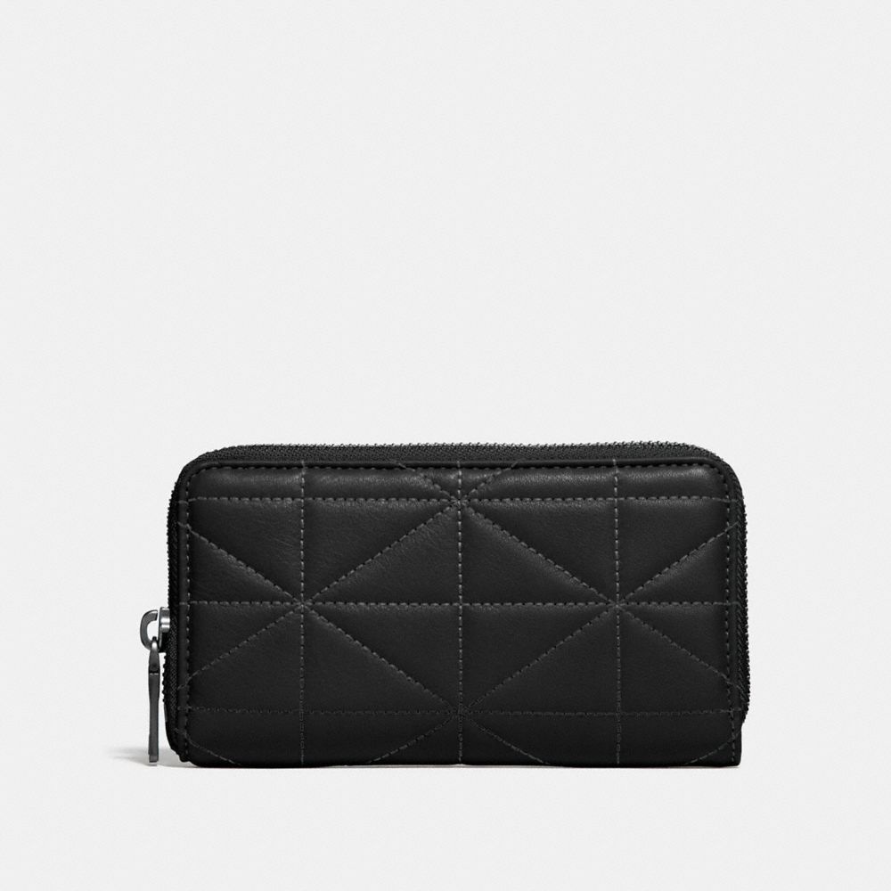 COACH®,ZIP AROUND PHONE WALLET WITH QUILTING,Leather,Black/Glade,Front View