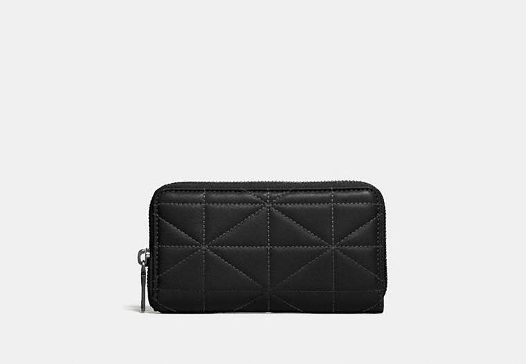 COACH®,ZIP AROUND PHONE WALLET WITH QUILTING,Leather,Black/Glade,Front View