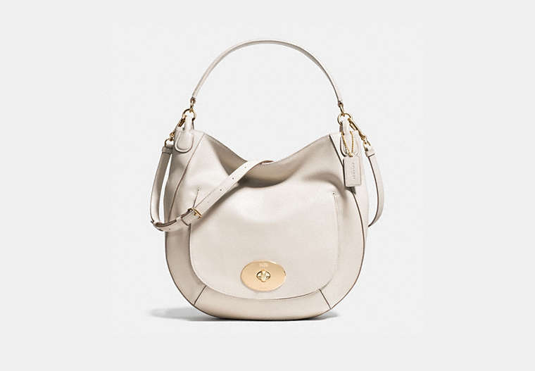COACH®,CIRCLE HOBO,Leather,Medium,Chalk/Light Gold,Front View