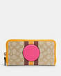 COACH®,DEMPSEY ACCORDION ZIP WALLET IN SIGNATURE JACQUARD WITH STRIPE AND COACH PATCH,Gold/Lt Khaki Electric Pink,Front View