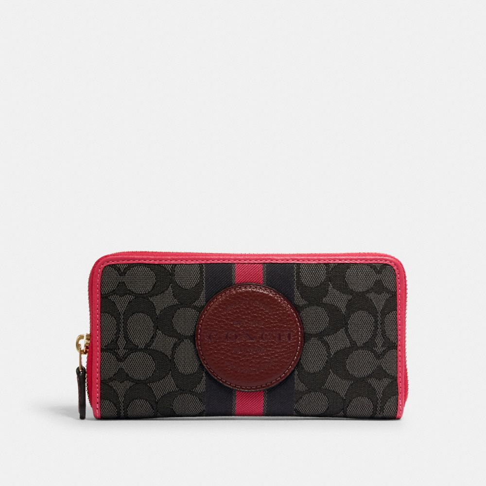 Dempsey Accordion Zip Wallet In Signature Jacquard With Stripe And Coach Patch