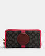 COACH®,DEMPSEY ACCORDION ZIP WALLET IN SIGNATURE JACQUARD WITH STRIPE AND COACH PATCH,Gold/Black Wine Multi,Front View