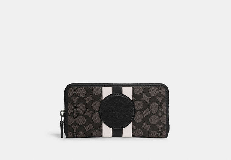 COACH®,DEMPSEY ACCORDION ZIP WALLET IN SIGNATURE JACQUARD WITH STRIPE AND COACH PATCH,Silver/Black Smoke Black Multi,Front View