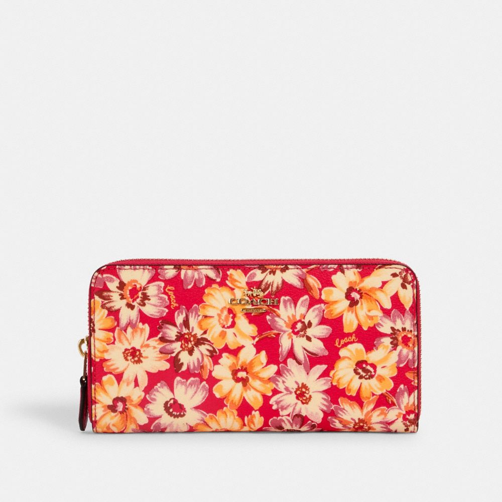 COACH®,Accordion Zip Wallet With Vintage Daisy Script Print,,Front View