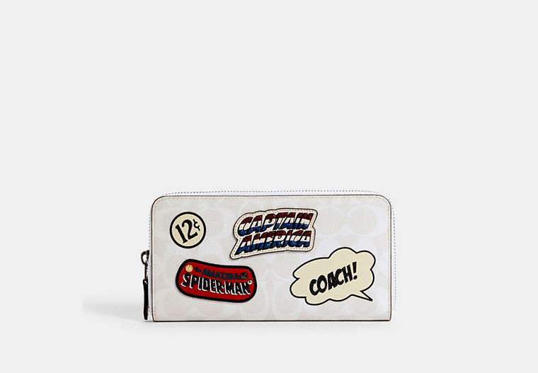 Coach │ Marvel Accordion Zip Wallet In Signature Canvas With Patches