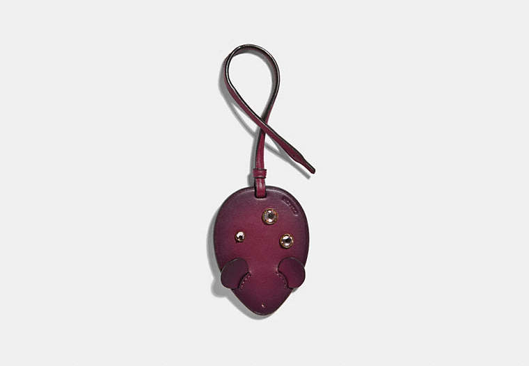 COACH®,MOUSE ORNAMENT,Leather,Dark Berry,Front View image number 0