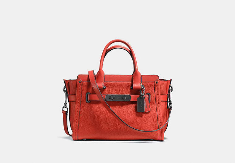 COACH®,COACH SWAGGER 27,Leather,Large,Dark Gunmetal/Deep Coral,Front View