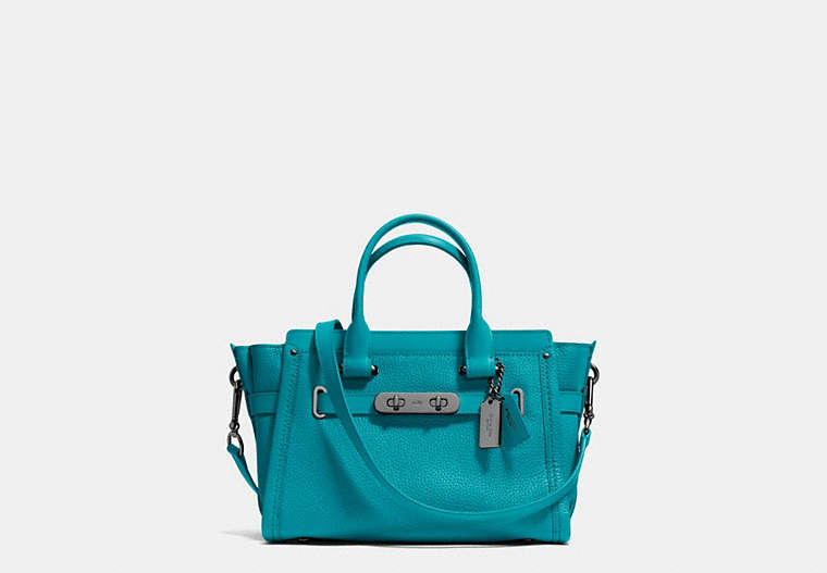 COACH®,COACH SWAGGER 27,Leather,Large,Gunmetal/TURQUOISE,Front View