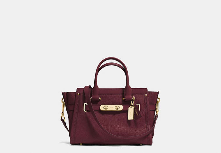 COACH®,COACH SWAGGER 27,Leather,Large,Light Gold/Burgundy,Front View