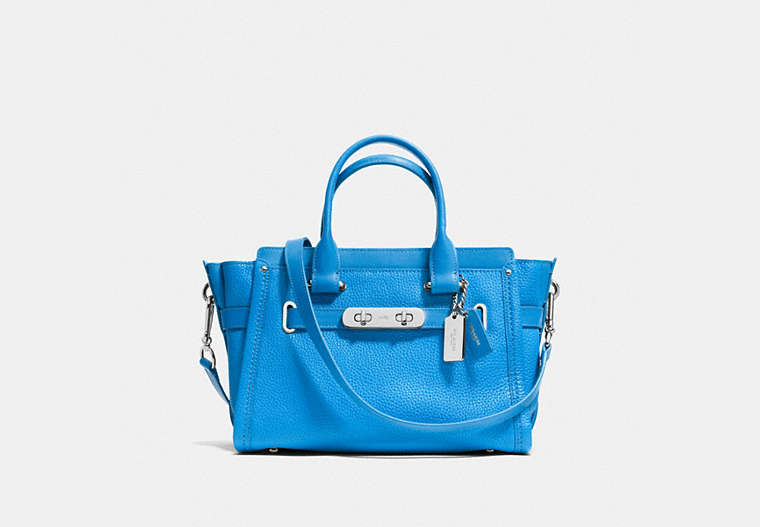 COACH®,COACH SWAGGER 27,Leather,Large,Silver/Azure,Front View