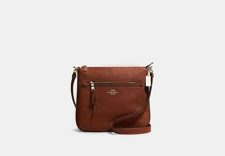 COACH®,MAE FILE CROSSBODY,Leather,Medium,Gold/Redwood,Front View
