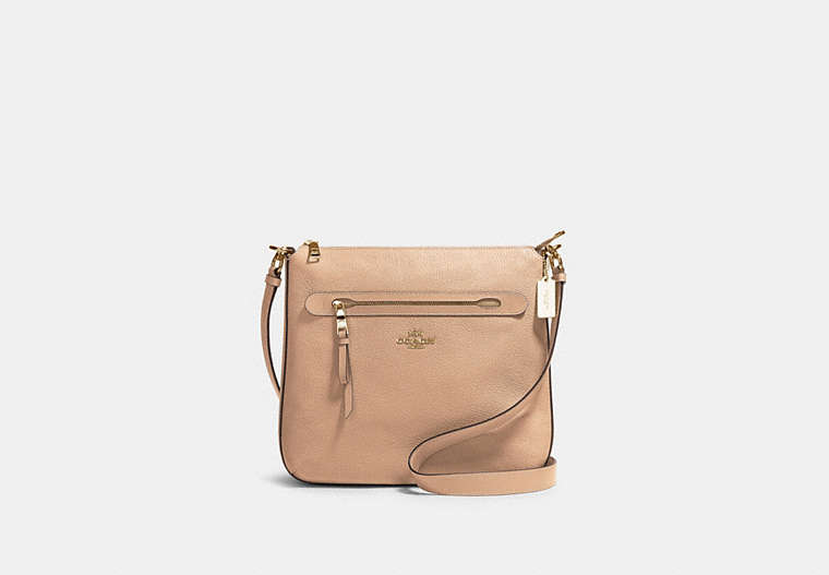 COACH®,MAE FILE CROSSBODY,Leather,Medium,Gold/Taupe,Front View