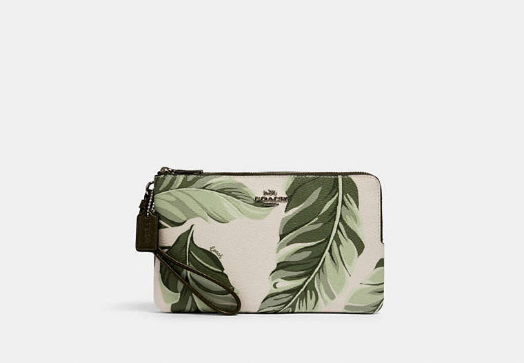 Double Zip Wallet With Banana Leaves Print