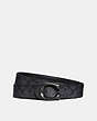 COACH®,SIGNATURE BUCKLE CUT-TO-SIZE REVERSIBLE BELT, 38MM,Coated Canvas,Charcoal/Black,Front View
