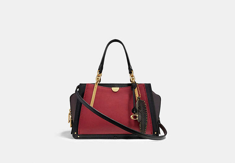 COACH®,DREAMER,Leather,Medium,Brass/RED MULTI,Front View