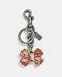 COACH®,CRYSTAL BOW BAG CHARM,Metal,Silver/Blush,Front View