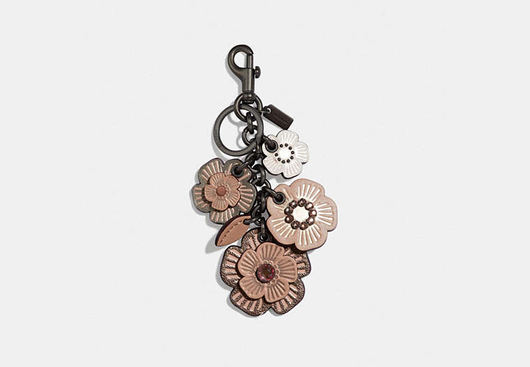 COACH®,CRYSTAL TEA ROSE MIX BAG CHARM,Mixed Material,Brass/Nude Pink,Front View