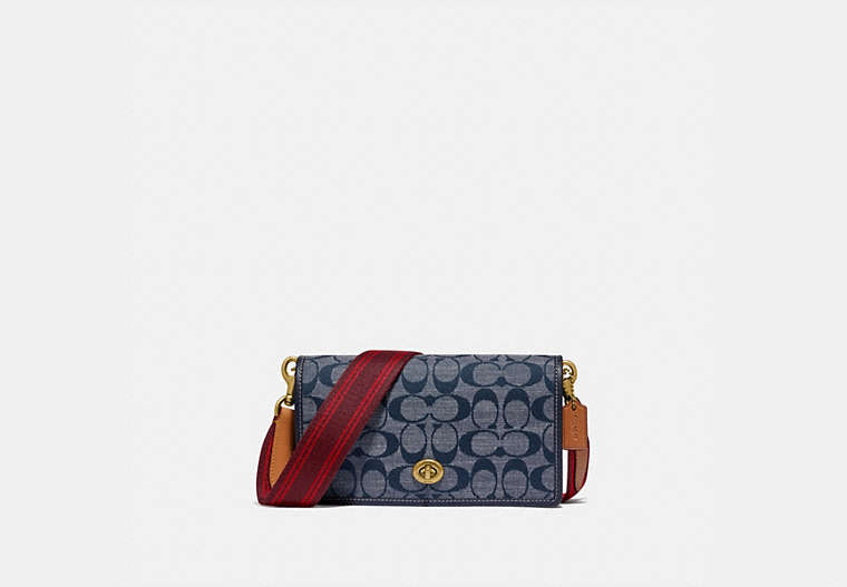 COACH®,HAYDEN FOLDOVER CROSSBODY CLUTCH BAG IN SIGNATURE CHAMBRAY,cotton,Mini,Brass/Chambray,Front View image number 0