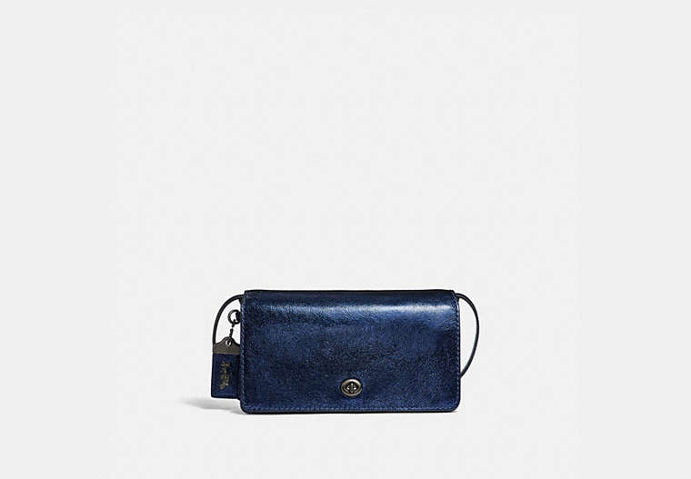 COACH®,DINKY,Leather,Small,Pewter/Metallic Blue,Front View