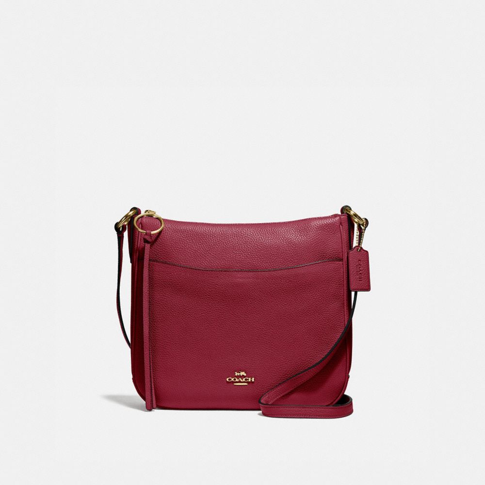 COACH®,CHAISE CROSSBODY BAG,Leather,Gold/Deep Red,Front View image number 0