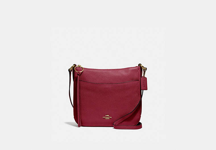COACH®,CHAISE CROSSBODY,Leather,Small,Gold/Deep Red,Front View