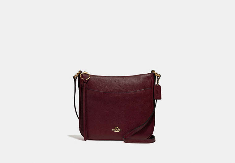 COACH®,CHAISE CROSSBODY,Leather,Small,Gold/Oxblood,Front View