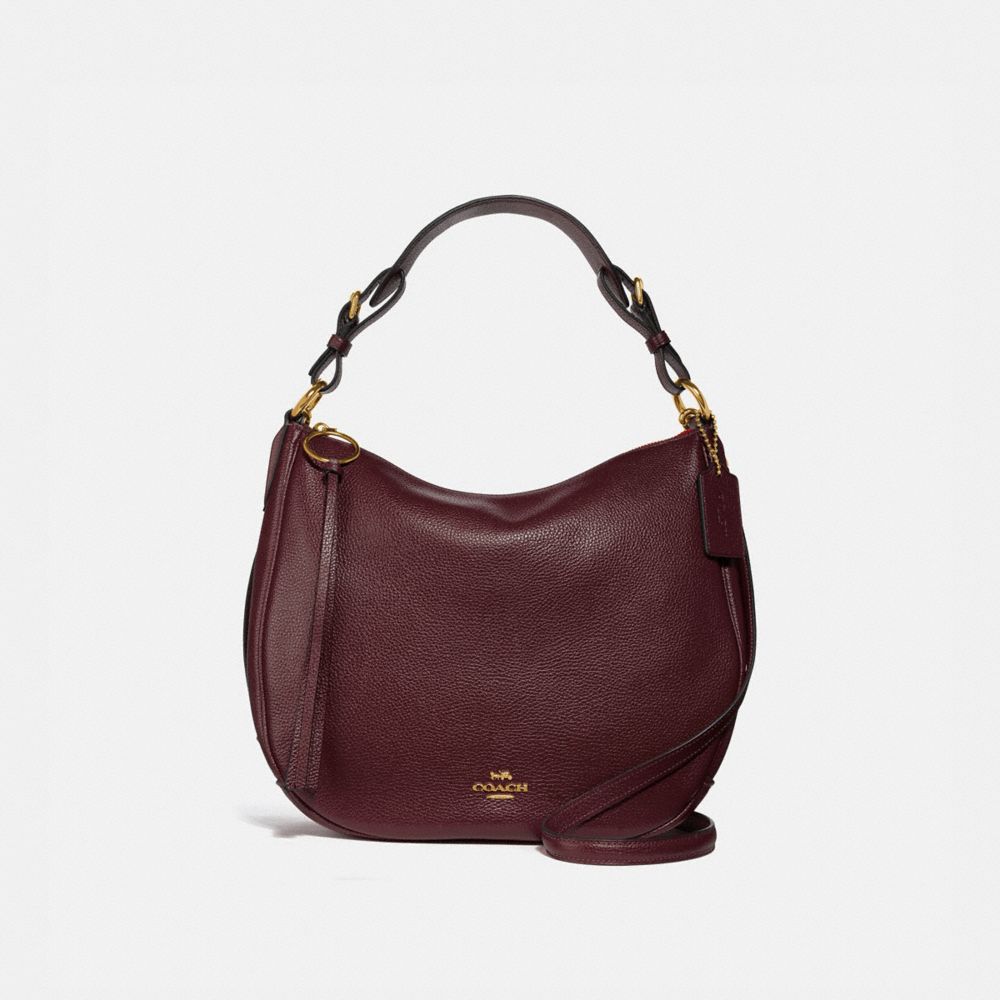 COACH®,SUTTON HOBO,Leather,Gold/Oxblood,Front View