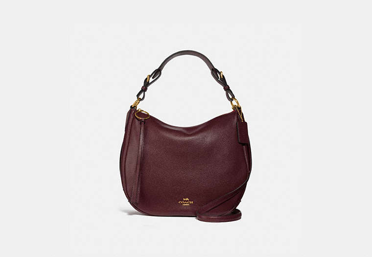 COACH®,SUTTON HOBO,Leather,Gold/Oxblood,Front View
