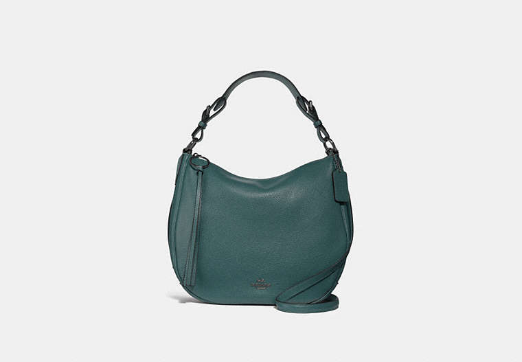 COACH®,SUTTON HOBO,Leather,Gunmetal/Dark Turquoise,Front View