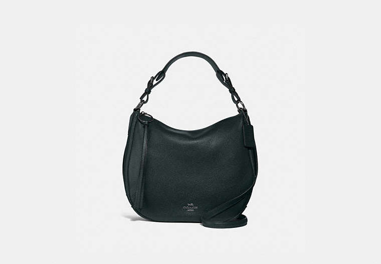 COACH®,SUTTON HOBO,Leather,Gunmetal/Pine Green,Front View