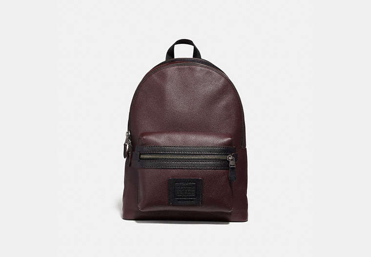 COACH®,ACADEMY BACKPACK,Leather,Large,Gunmetal/Oxblood,Front View