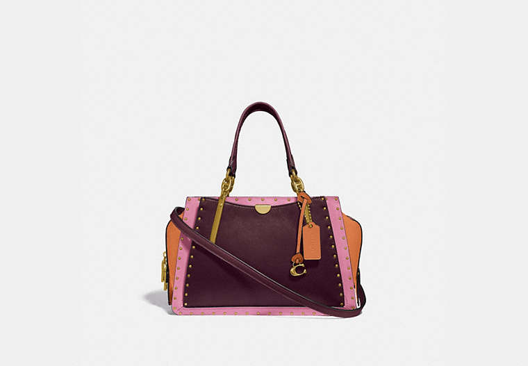 COACH®,DREAMER WITH RIVETS,Leather,Medium,Brass/Oxblood Multi,Front View