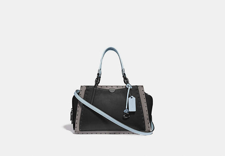 COACH®,DREAMER WITH RIVETS,Leather,Medium,Black Copper/Black,Front View