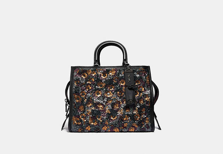 COACH®,ROGUE WITH LEATHER SEQUINS,Leather,Large,Black Copper/Black,Front View