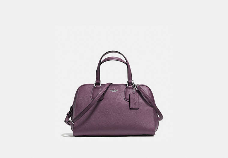 COACH®,NOLITA SATCHEL IN PEBBLE LEATHER,Leather,Large,Silver/EGGPLANT,Front View