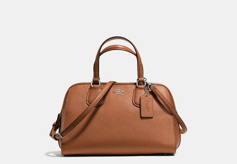 COACH®,NOLITA SATCHEL IN PEBBLE LEATHER,Leather,Large,Silver/Saddle,Front View