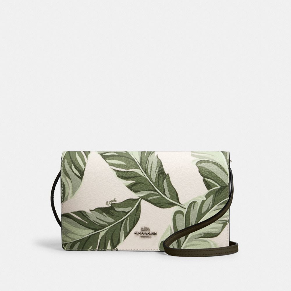 Anna Foldover Crossbody Clutch With Banana Leaves Print