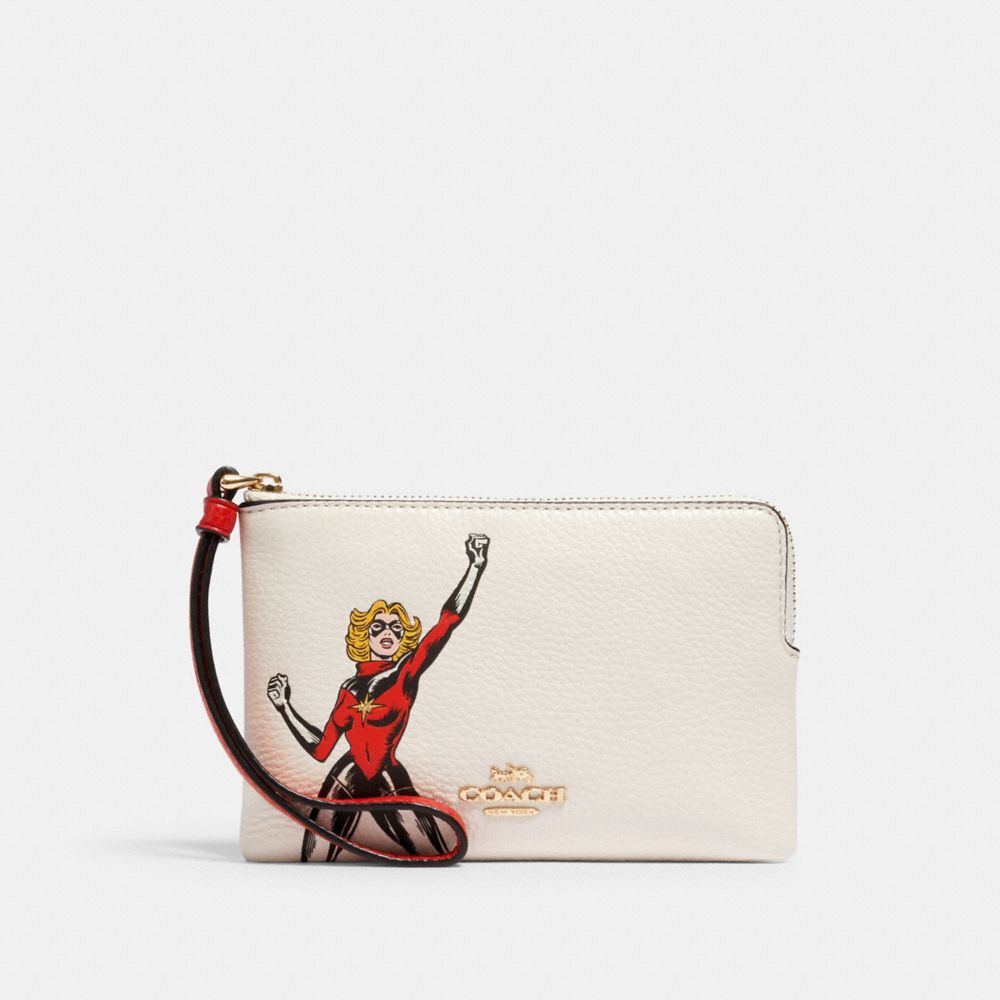 Coach │ Marvel Corner Zip Wristlet With Carol Danvers