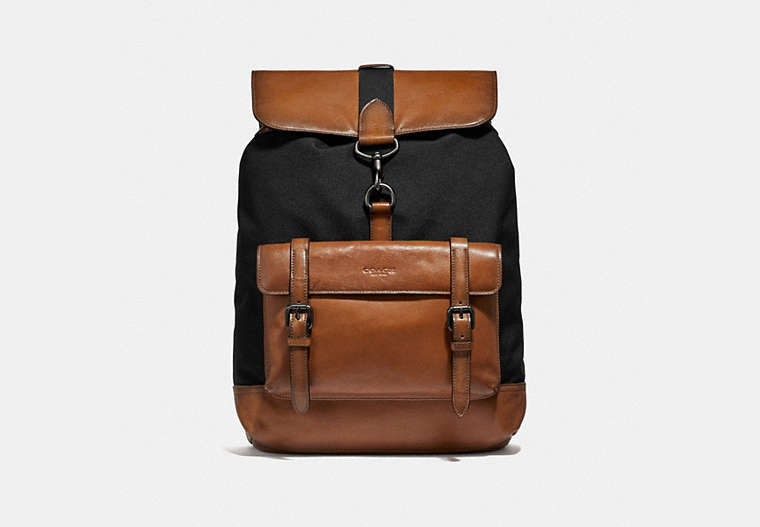 COACH®,BLEECKER BACKPACK,Mixed Material,Large,Black Copper/Black/Saddle,Front View