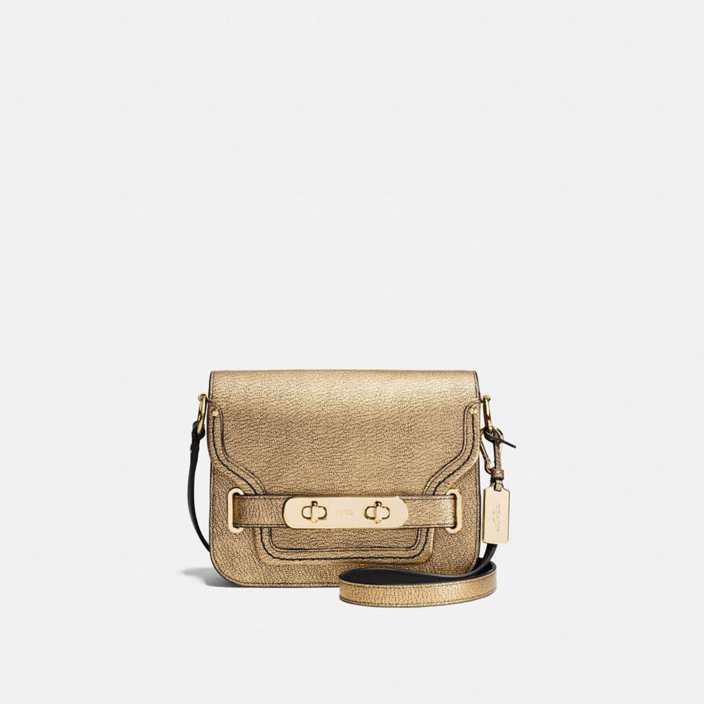 COACH®,SMALL SWAGGER SHOULDER BAG,Pebble Leather,Small,Light Gold/Gold,Front View