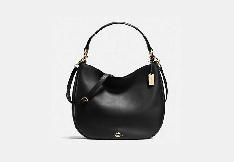 COACH®,MAE HOBO,Leather,Large,Light Gold/Black,Front View