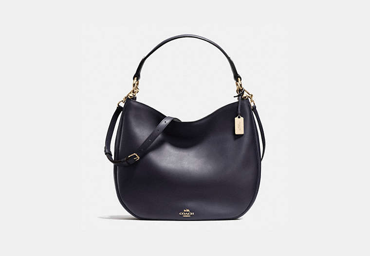 COACH®,MAE HOBO,Leather,Large,Light Gold/Navy,Front View