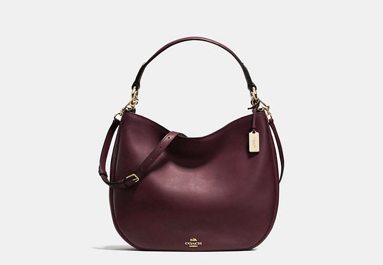 COACH®,MAE HOBO,Leather,Large,Light Gold/Oxblood,Front View