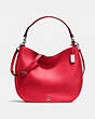 COACH®,MAE HOBO,Leather,Large,Silver/True Red,Front View