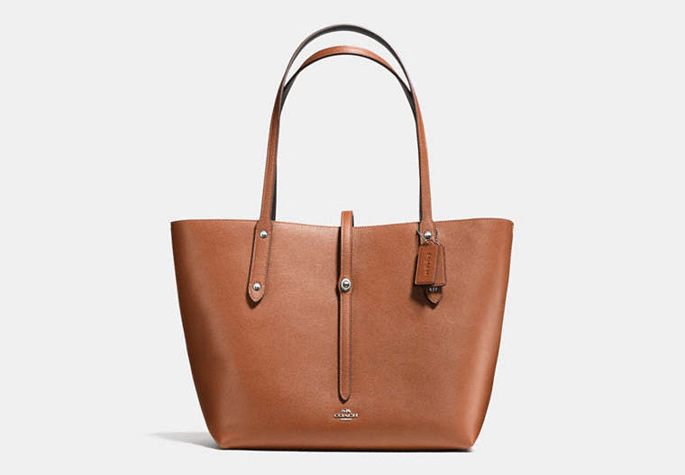 COACH®,MARKET TOTE IN REFINED PEBBLE LEATHER,Leather,Large,Silver/SADDLE/BLACK,Front View