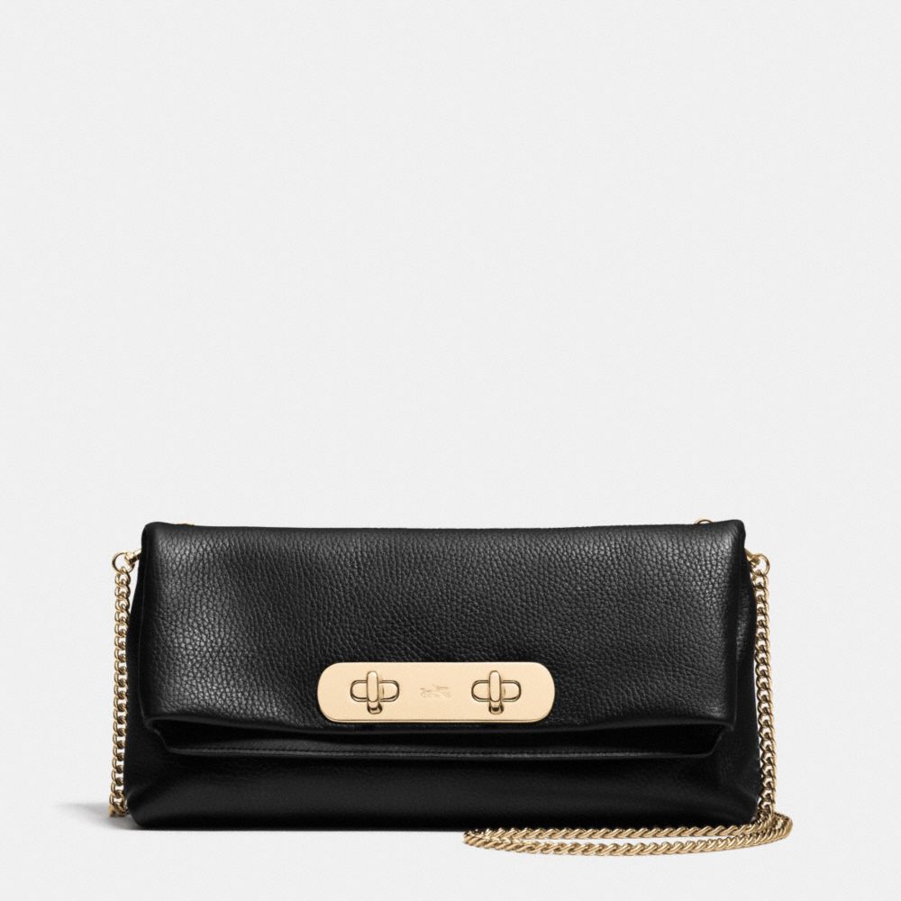 COACH®,COACH SWAGGER CLUTCH IN PEBBLE LEATHER,Leather,Light Gold/Black,Front View