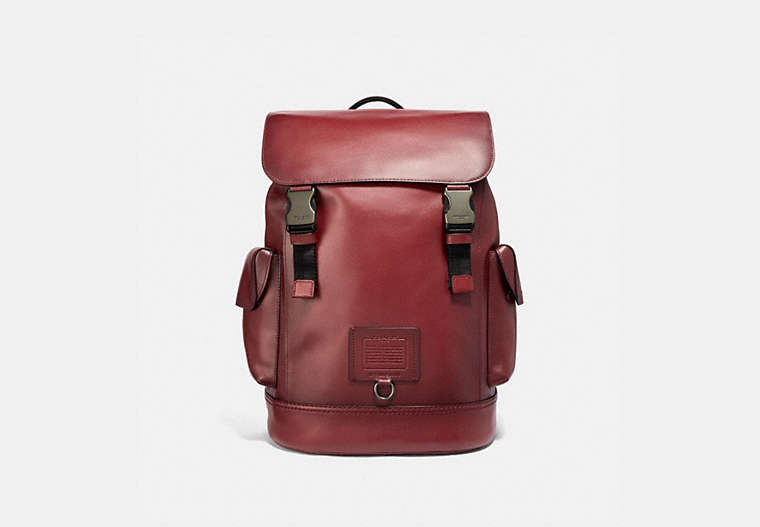 COACH®,RIVINGTON BACKPACK,Leather,X-Large,Black Copper Finish/Red Currant,Front View