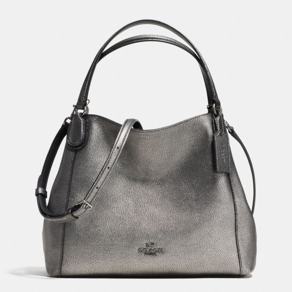 COACH®,EDIE SHOULDER BAG 28 METALLIC PEBBLE LEATHER,Leather,Large,Black Antique Nickel/Gunmetal,Front View